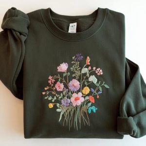 Floral Embroidered Sweatshirt: Wildflower Bouquet, Cottagecore Style