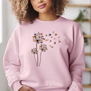 Cats Flower Fly Dandelion Sweatshirt, Cute Cat Lover Crewneck, Cat Lover Gift, Funny Cat Hoodie, Dandelion Cat Shirt, Cool Cat, Cat Crewneck